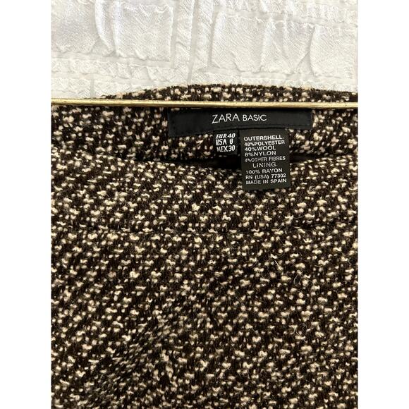 Zara Basic Wool Tweed Brown Houndstooth Skirt Size 8 - Picture 3 of 7